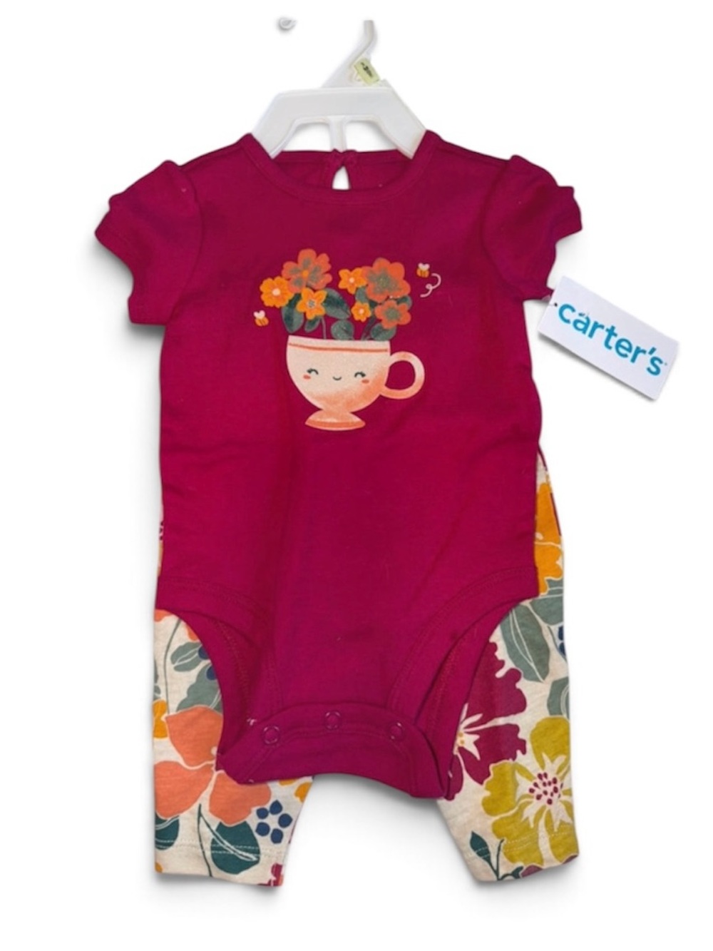 Carter's Magenta Floral Cup Bodysuit and Floral Leggings Set